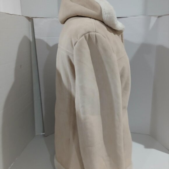 Sonoma Life + Style Women's Suede Fabric Beige HoodFaux Fur Coat/Jacket Size L. - Picture 10 of 14
